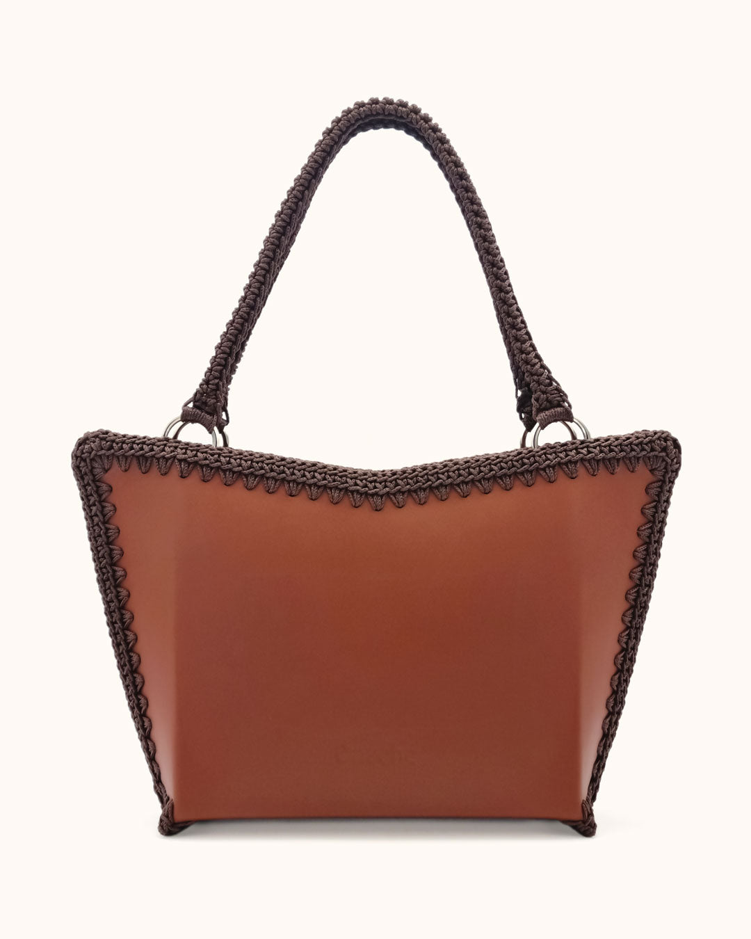 Bolso shopper grande artesanal Tatyana L marrón de cuero y crochet - Hecho a mano por Cueché