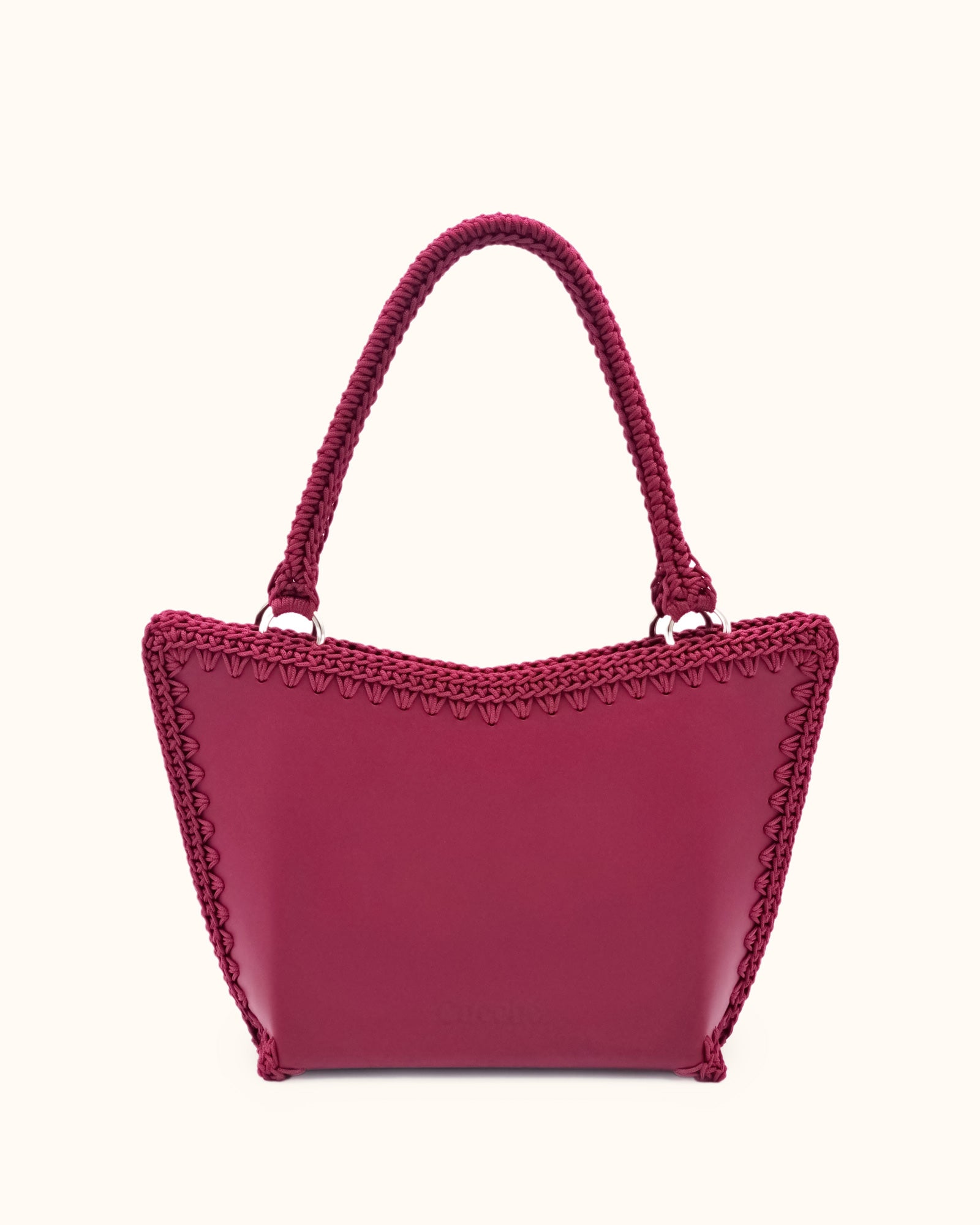 Bolso shopper mediano artesanal Tatyana M burdeos de cuero y crochet - Hecho a mano por Cueché