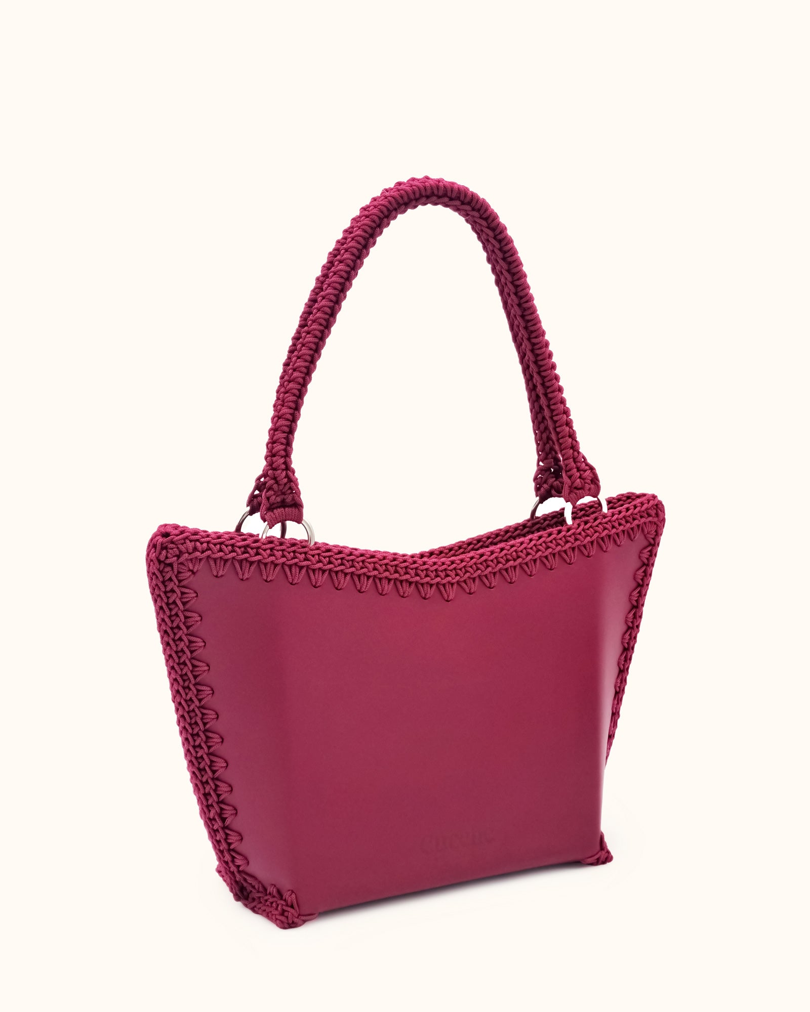 Bolso shopper mediano artesanal Tatyana M burdeos de cuero y crochet - Hecho a mano por Cueché