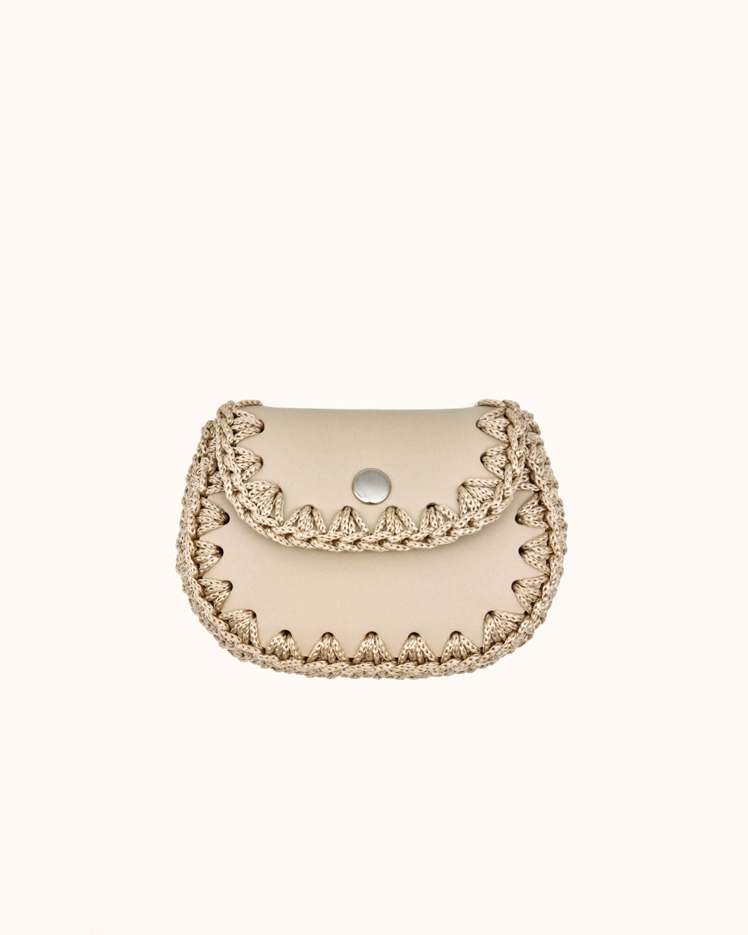 Monedero artesanal beige de cuero y crochet hecho a mano – Cueché