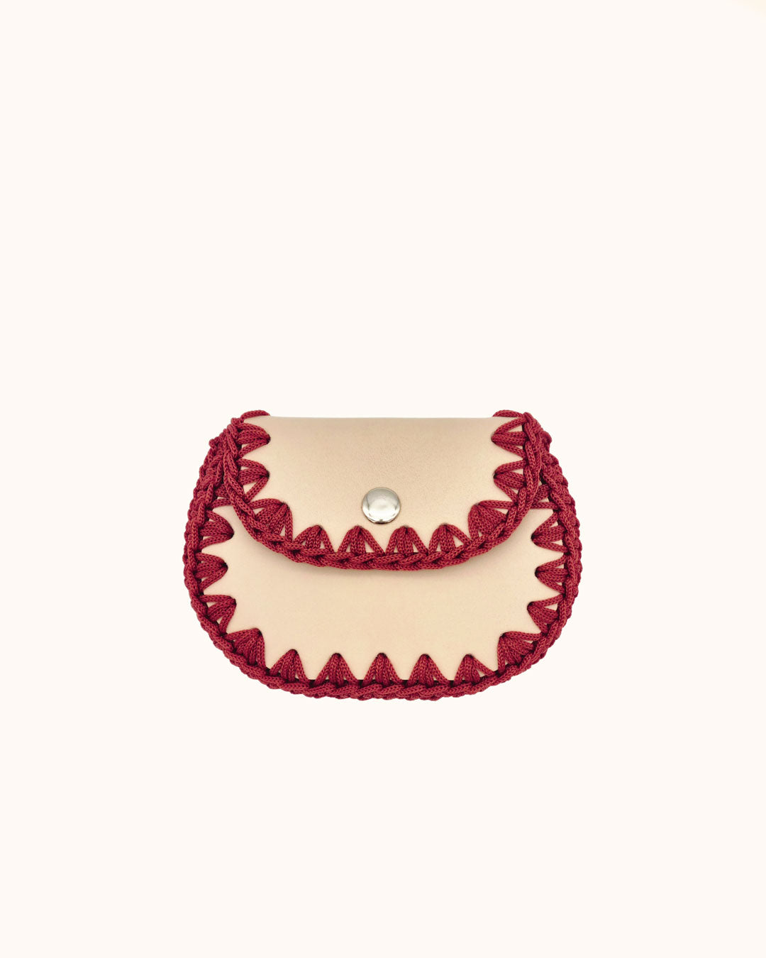 Monedero artesanal beige de cuero y crochet hecho a mano – Cueché