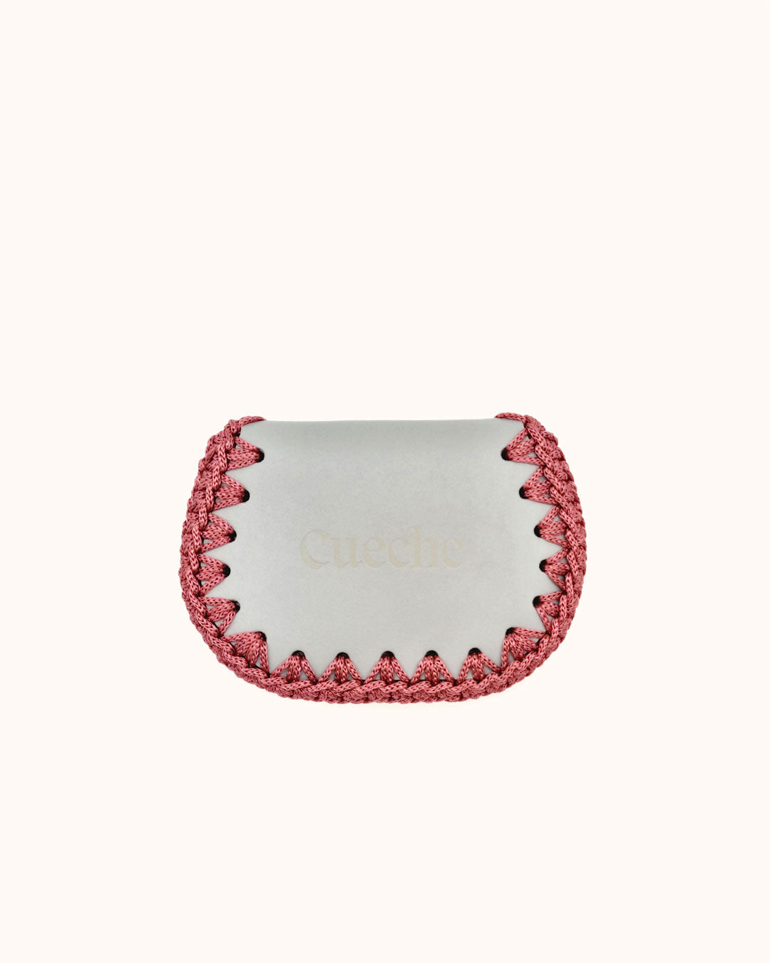 Monedero artesanal gris perla de cuero y crochet hecho a mano – Cueché