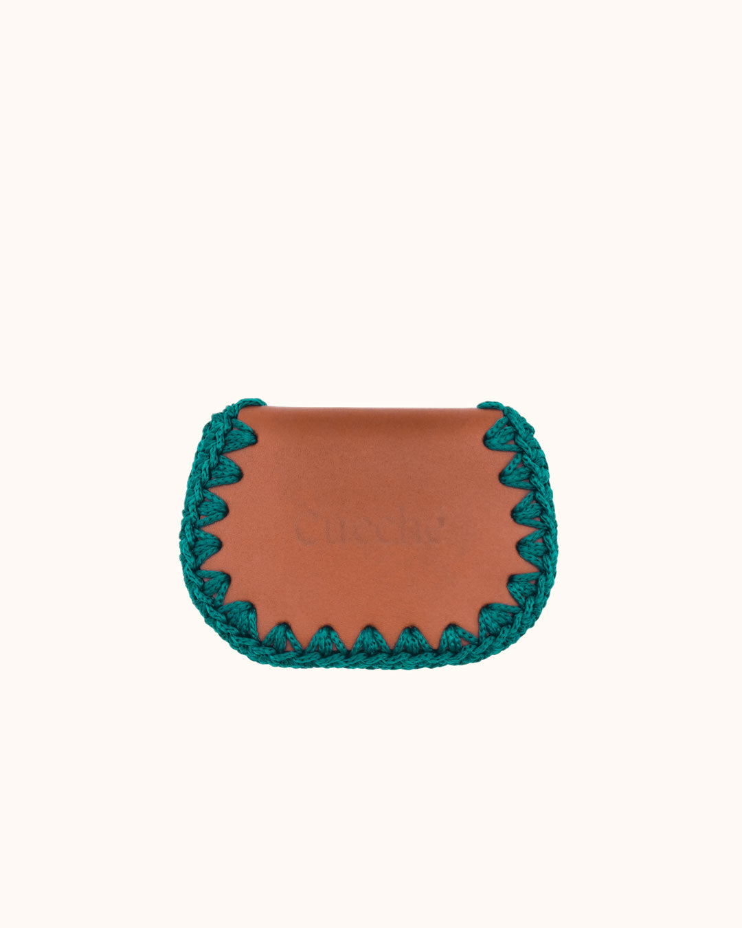 Monedero artesanal marrón de cuero y crochet hecho a mano – Cueché