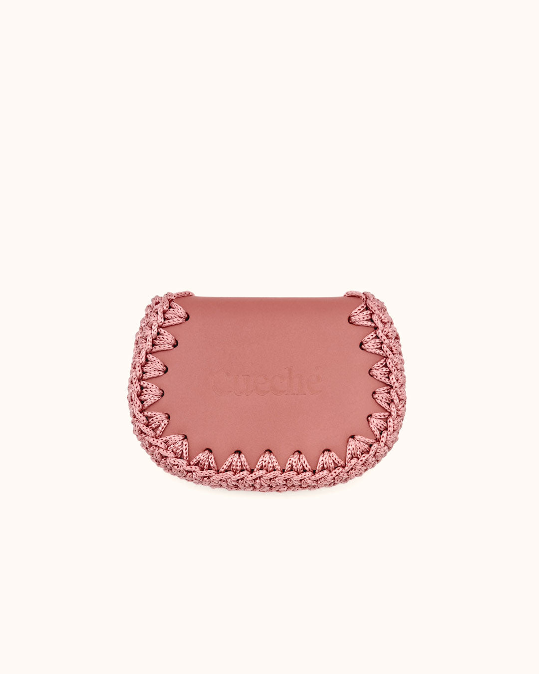 Monedero artesanal rosa de cuero y crochet hecho a mano – Cueché