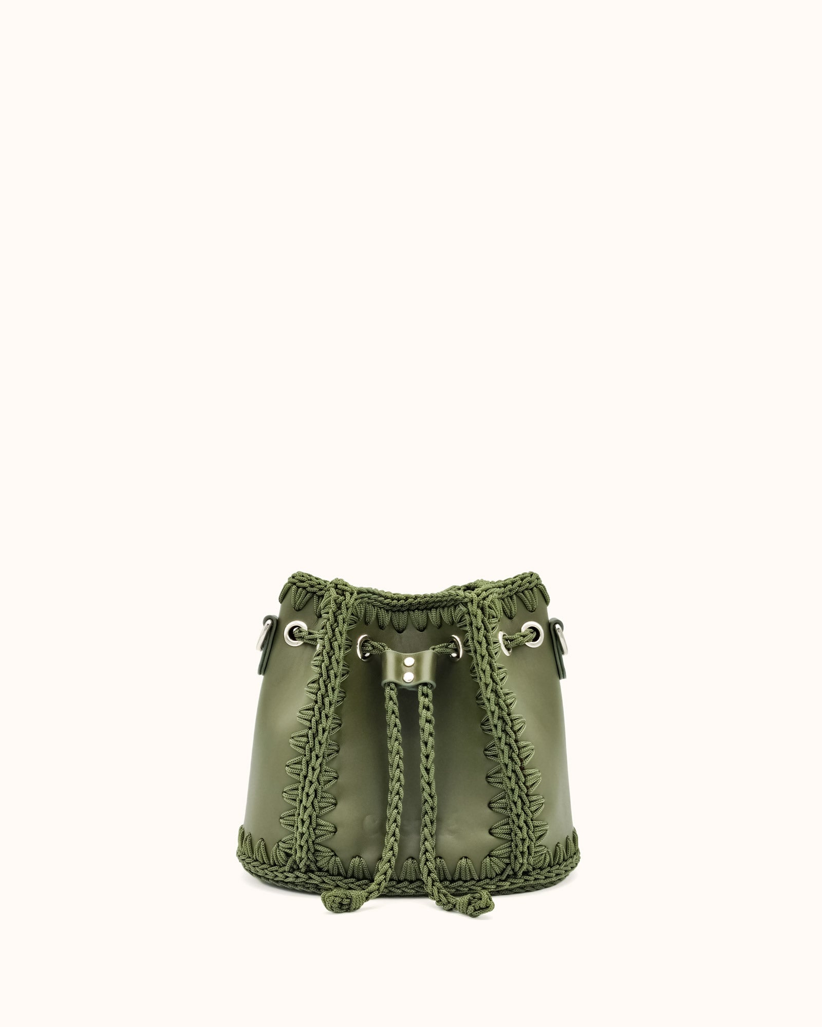 Bolso bombonera pequeño artesanal Olga S verde de cuero y crochet - Hecho a mano por Cueché