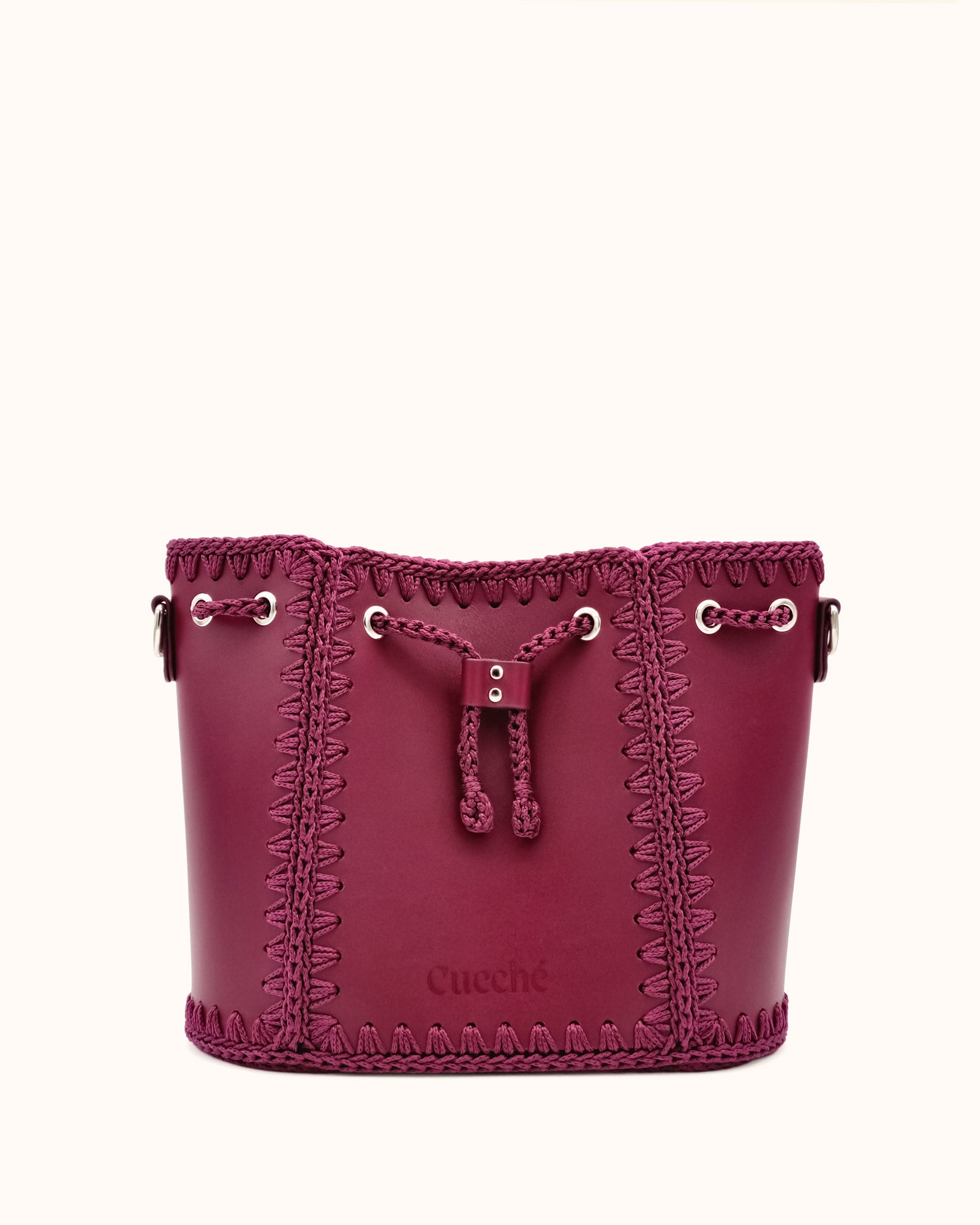 Bolso bombonera grande artesanal Olga L burdeos de cuero y crochet - Hecho a mano por Cueché