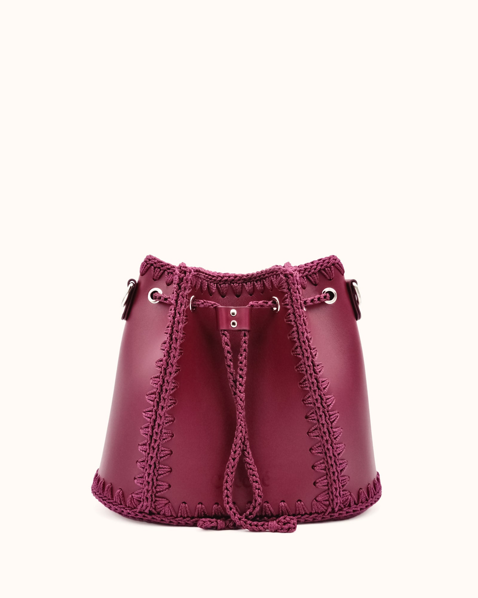 Bolso bombonera grande artesanal Olga L burdeos de cuero y crochet - Hecho a mano por Cueché