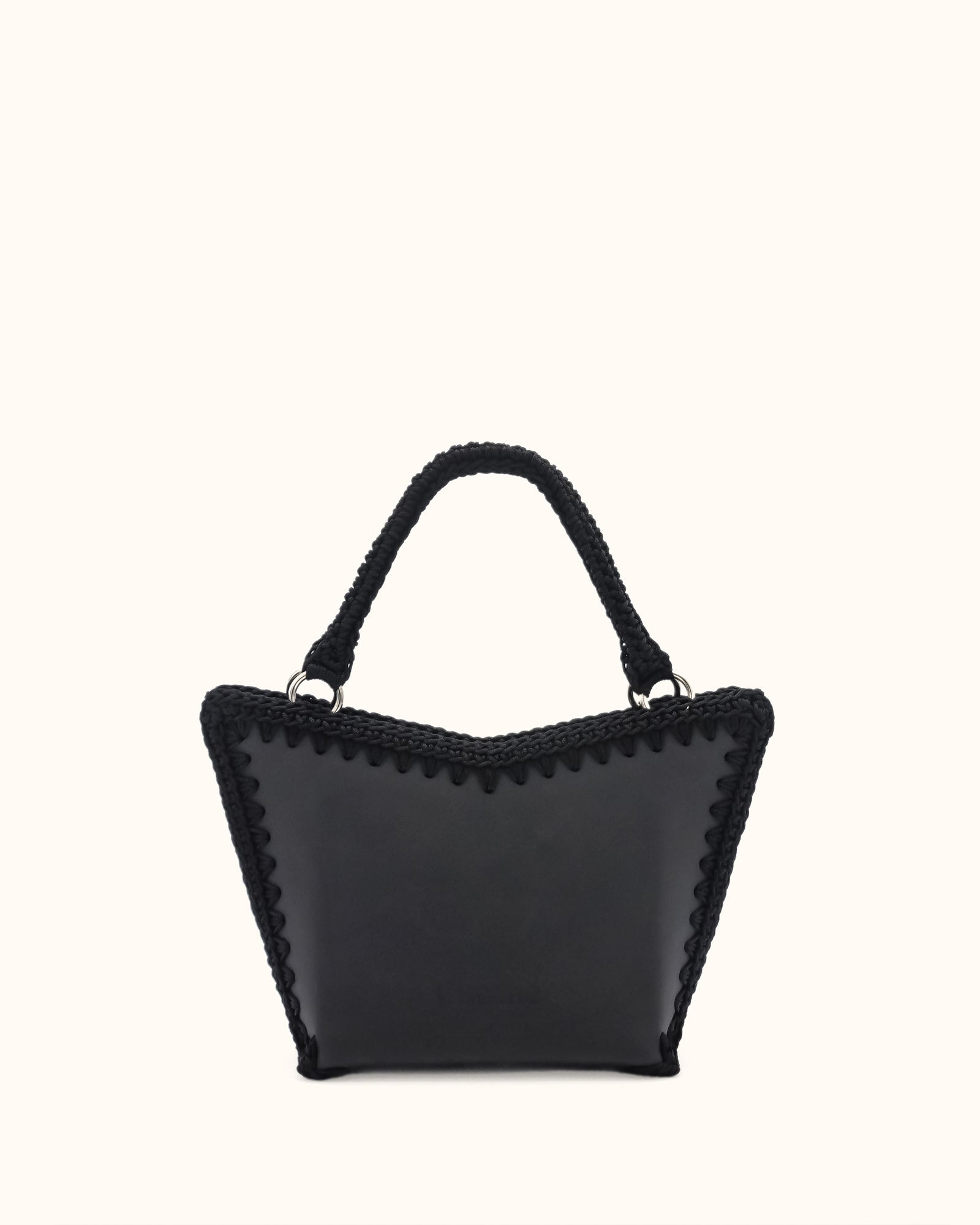 Bolso shopper pequeño artesanal Tatyana S negro de cuero y crochet - Hecho a mano por Cueché