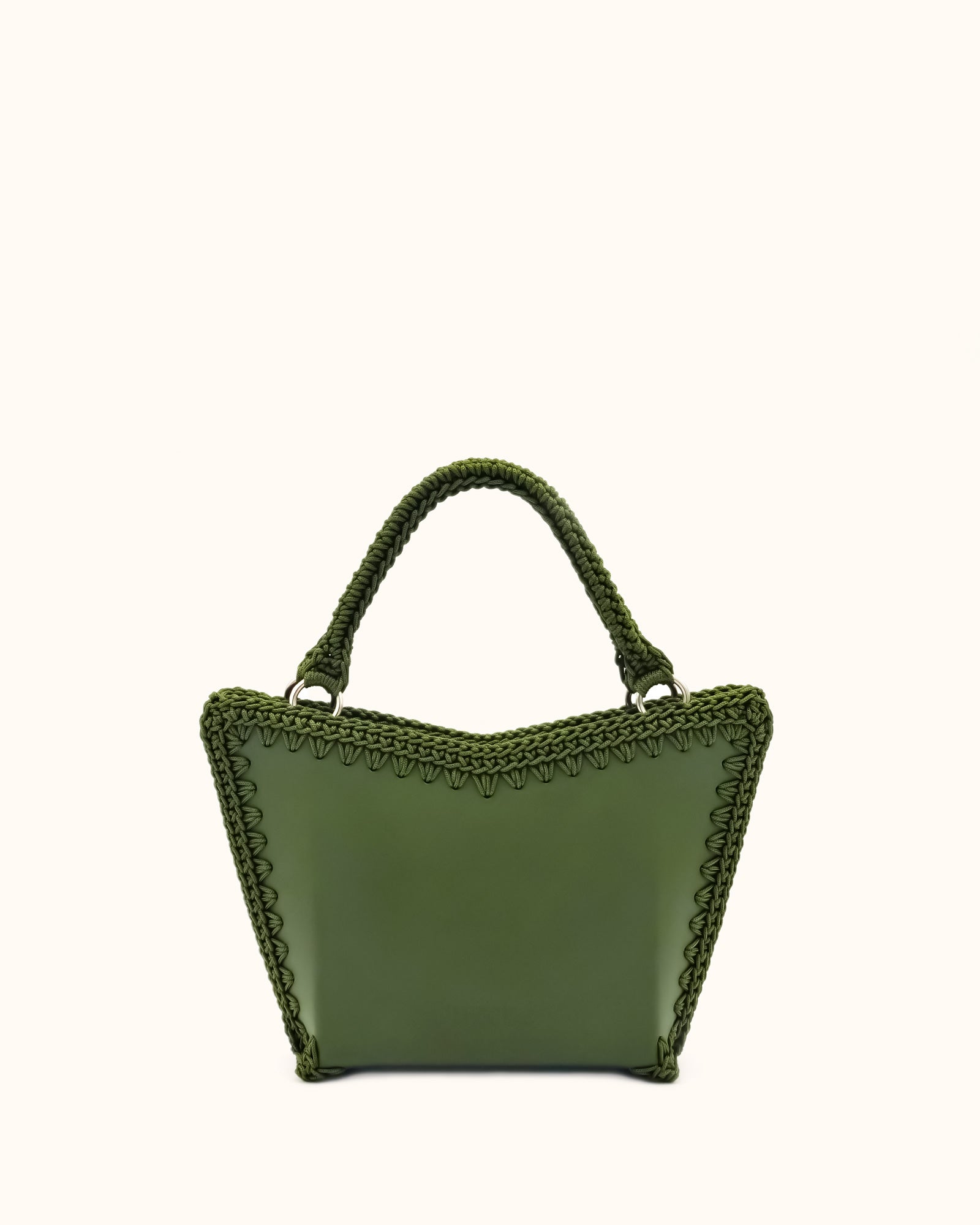 Bolso shopper pequeño artesanal Tatyana S verde de cuero y crochet - Hecho a mano por Cueché