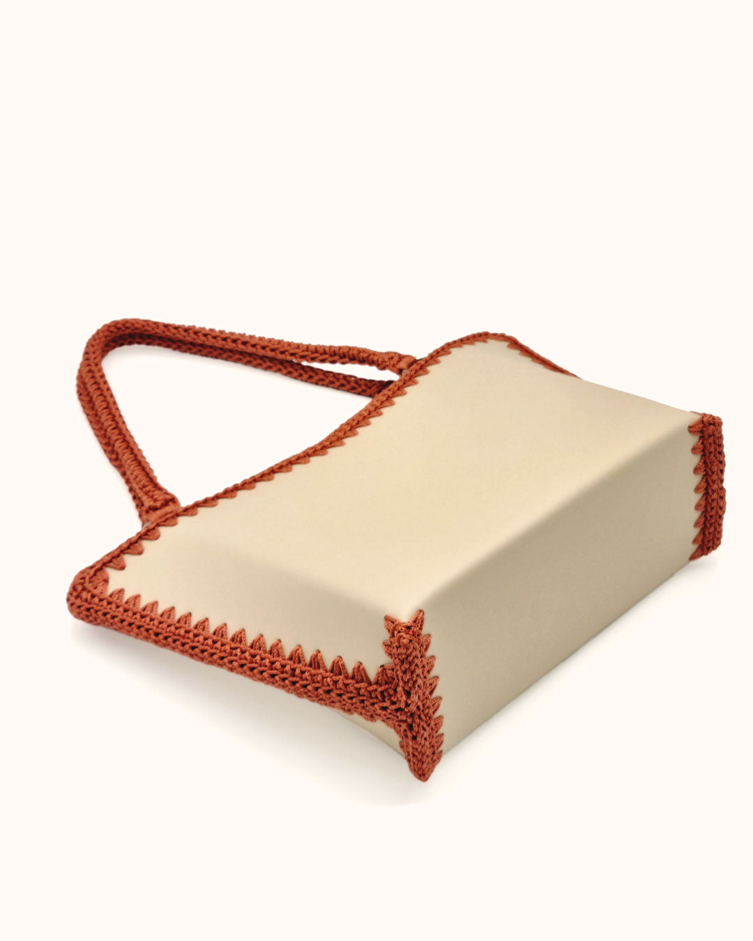 Bolso shopper grande artesanal Tatyana L beige y óxido de cuero y crochet - Hecho a mano por Cueché