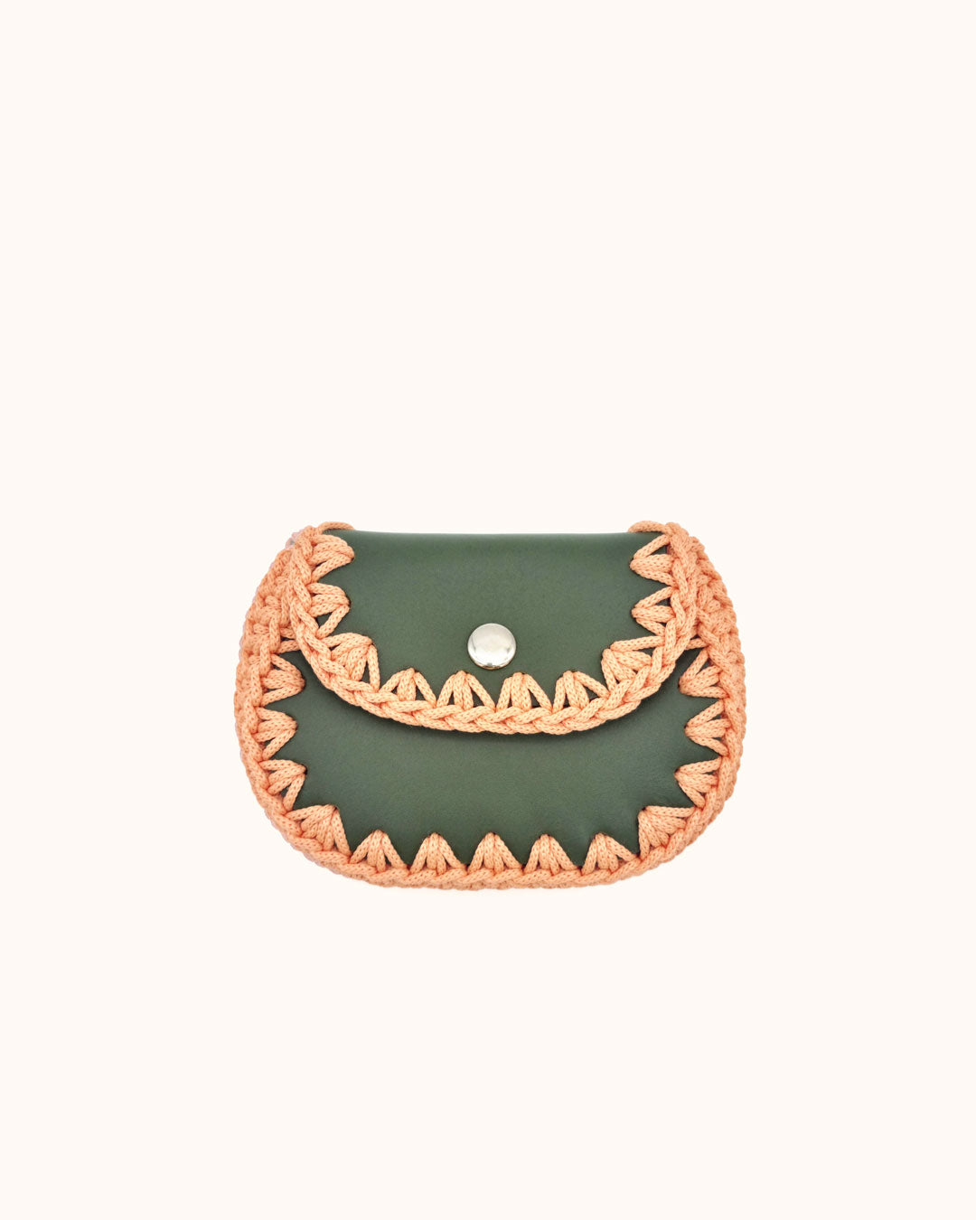 Monedero artesanal verde de cuero y crochet hecho a mano – Cueché